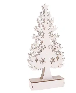 Vianočné dekorácie Vianočná drevená LED dekorácia Stromček biela, 32 x 15 cm