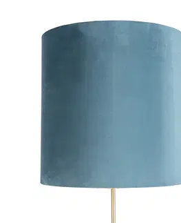 Stojace lampy Podlahová lampa zlatá / mosadz s velúrovým odtieňom modrej 40/40 cm - Parte