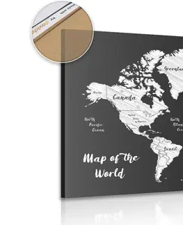 Obrazy na korku Obraz na korku čiernobiela jedinečná mapa sveta