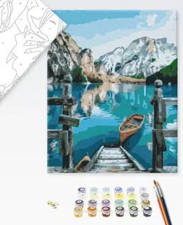 Maľovanie podľa čísiel Maľovanie podľa čísiel loďka pri jazere