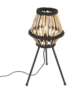 Stolove lampy Vidiecka statívová stolná lampa bambusová s čiernym - Evalin