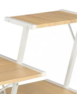 Pracovné stoly Písací stôl s policami drevotrieska / oceľ Dekorhome Biela