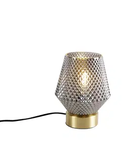 Stolove lampy Art Deco stolná lampa mosadz s dymovým sklom - Karce