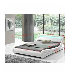 Postele Moderná posteľ s RGB LED osvetlením, biela, 160x200, FILIDA