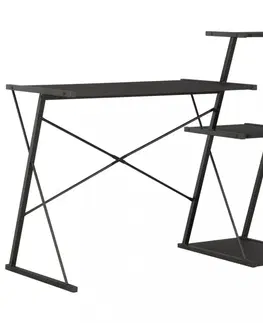 Pracovné stoly Písací stôl s policami drevotrieska / oceľ Dekorhome Čierna