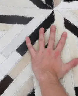 Koberce a koberčeky Luxusný kožený koberec, čierna/béžová/biela, patchwork, 200x200, KOŽA TYP 8