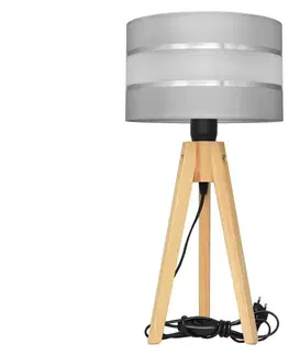 Lampy  Stolná lampa HELEN 1xE27/60W/230V šedá/chróm/borovica 