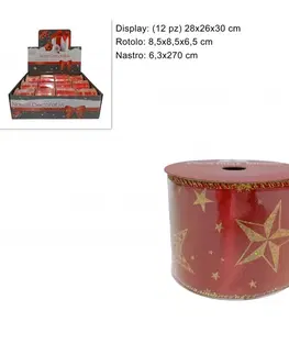 Vianočné ozdoby MAKRO - Stuha vianočná 6,3cmx270cm, červeno- zlatá rôzne dekory