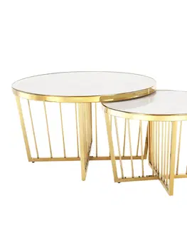 Konferenčné stolíky Konferenčné stolíky, set 2 ks, svetlý mramor/zlatý náter, EDLEN NEW