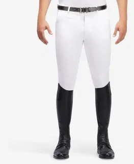 nohavice Pánske jazdecké nohavice - rajtky 140 na súťaže s adhezívnymi nášivkami biele