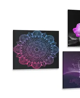 Zostavy obrazov Set obrazov purpurové Zen zátišie s Budhom