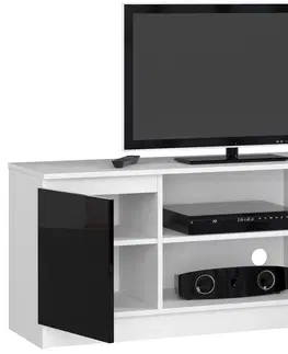 TV stolíky Dizajnový TV stolík ROMANA140, biely / čierny lesk