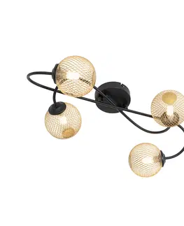 Stropne svietidla Moderné stropné svietidlo čierne so zlatými 4-svetlami - Athens Wire