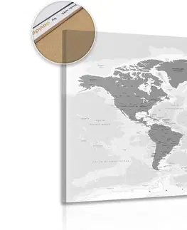 Obrazy na korku Obraz na korku mapa sveta s čiernobielym nádychom