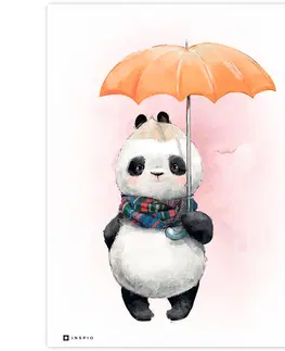 Obrazy do detskej izby Tabuľka do detskej izby - Panda s dáždnikom