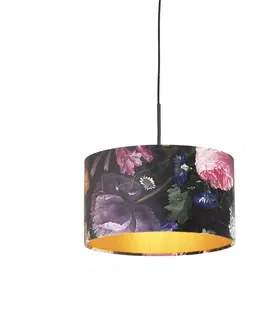 Zavesne lampy Závesná lampa s velúrovými odtieňmi kvetov so zlatom 35 cm - Combi