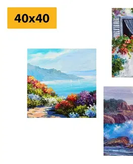Zostavy obrazov Set obrazov morská krajina v imitácii maľby