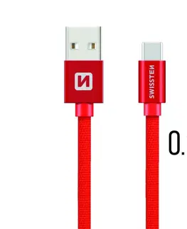 USB káble Dátový kábel Swissten textilný s USB-C konektorom a podporou rýchlonabíjania, červený 71521106