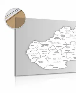 Obrazy na korku Obraz na korku čiernobiela mapa Slovenska