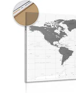 Obrazy na korku Obraz na korku politická mapa sveta v čiernobielom prevedení