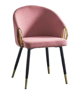 Stoličky Dizajnové kreslo, ružová Velvet látka/gold chróm zlatý, DONKO
