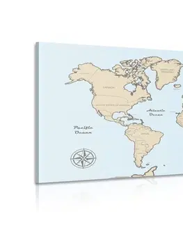 Obrazy mapy Obraz béžová mapa sveta na modrom pozadí