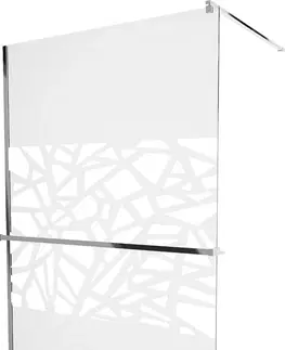 Sprchové dvere MEXEN/S - KIOTO Sprchová zástena WALK-IN s poličkou a držiakom uterákov 120 x 200 cm, transparent/biely dekor 8 mm, chróm - 800-110-121-01-85 800-120-121-01-85