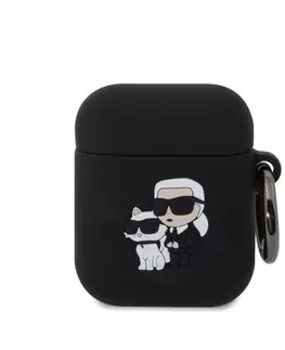 Slúchadlá Karl Lagerfeld 3D Logo NFT Karl and Choupette silikónový obal pre Apple AirPods 1/2, čierny