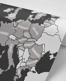 Samolepiace tapety Samolepiaca tapeta čiernobiela mapa s názvami krajín EÚ