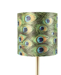 Stolove lampy Botanická stolná lampa mosadz s pávím tienidlom 25 cm - Simplo