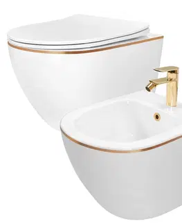 Záchody REA/S - Sada: WC misa CARLO Mini + bidet CARLO Mini biely so zlatým okrajom KPL-C1222