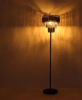 Stojacie lampy Globo Stojacia lampa Naxis, čierna/dymovo sivá, výška 160 cm, kryštál