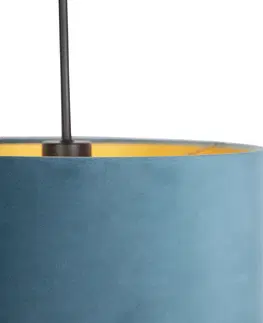 Zavesne lampy Závesná lampa s velúrovým odtieňom modrá so zlatou 35 cm - Combi