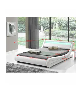 Postele Moderná posteľ s RGB LED osvetlením, biela, 180x200, FILIDA