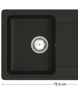 Kuchynské drezy NABBI Hal HNB 02-76 granitový kuchynský drez so sifónom 75,5x46 cm čierna