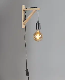 Nastenne lampy Nástenné svietidlo drevené s čiernou - Hangman