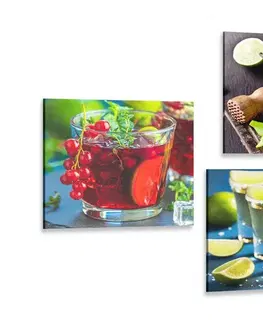 Zostavy obrazov Set obrazov drinky v pestrých farbách
