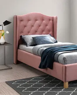 Postele Signal Čalúnená posteľ ASPEN VELVET 90 x 200 cm farba ružová/dub