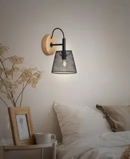 Nástenné svietidlá Briloner Wood & Style 2077 Nástenná lampa s rozšíreným kovovým tienidlom