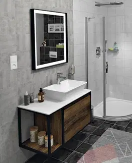 Kúpeľňa SAPHO - SKARA umývadlová skrinka 80x49,5x46,5cm, čierna mat/dub Collingwood CG003-1919
