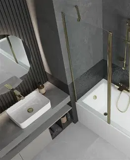 Sprchové dvere MEXEN - Flip vaňová zástena 1-krídlo 140x150 cm, transparent, zlato 894-140-101-50-00