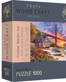 Hračky puzzle TREFL - Drevené puzzle 1000 - Západ slnka nad mostom Golden Gate