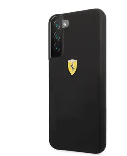 Puzdrá na mobilné telefóny Puzdro Ferrari Liquid Silicone Metal Logo pre Samsung Galaxy S22 Plus, čierne 57983107867
