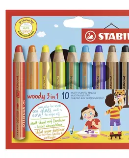 Hračky STABILO - Pastelky woody 3 v 1 - farbička, vdodovka, voskovka - 10 ks rôznych farieb