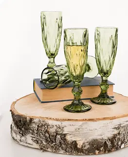 Poháre Poháre na šampanské, set 6 ks, 150 ml, zelená, retro, BAROLO TYP 4