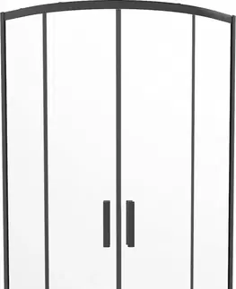 Vane MEXEN/S - Rio štvrťkruhový sprchovací kút 90 x 90, transparent, čierny + vanička so sifónom Flat, čierny 863-090-090-70-00-4170B