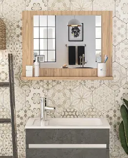 Zrkadlá MOSLY polička so zrkadlom do kúpelne, borovica 