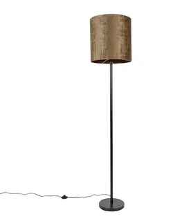Stojace lampy Klasická stojaca lampa čierna odtieň hnedá 40 cm - Simplo