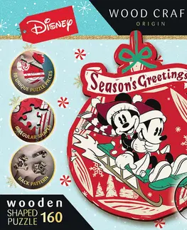 Hračky puzzle TREFL -  Drevené puzzle 160 dielikov - Vianočné dobrodružstvo Mickeyho a Minnie / Disney
