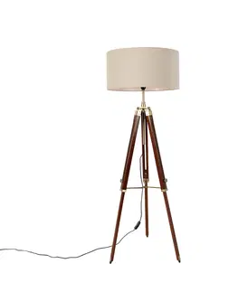 Stojace lampy Stojacia lampa mosadzná s tienidlom svetlohnedá 50 cm statív - Cortin